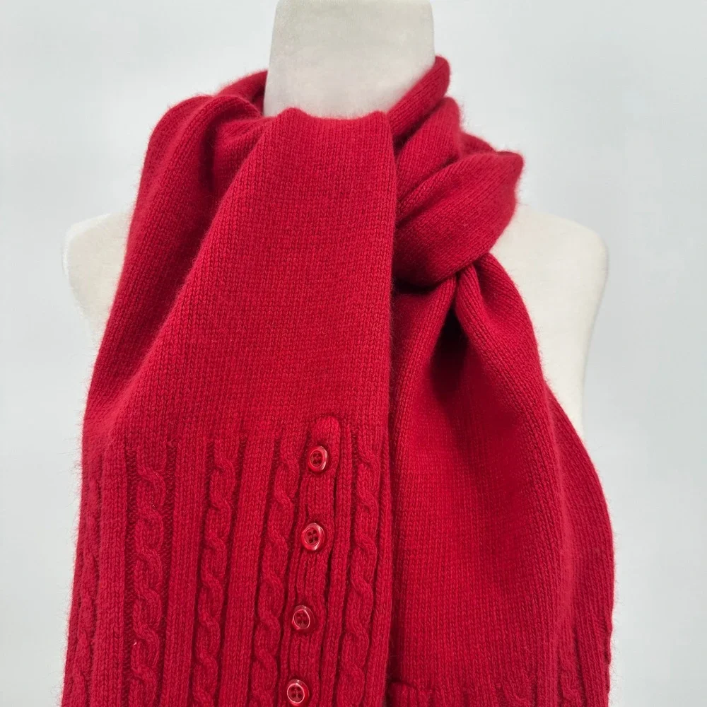 Ralph Lauren Cable Knit Academia Preppy Holiday Rabbit Hair Wool Red Scarf 10x60
